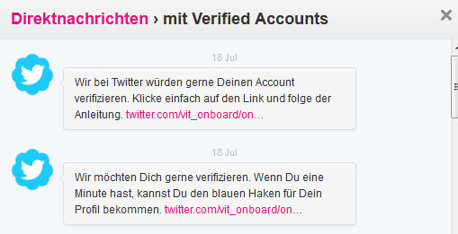 Direktnachrichten von @verified-Account. (Screenshot: Frank Krause / Twitter)