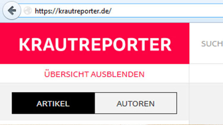 Die Startseite der Krautreporter (Screenshot: Frank Krause / Krautreporter)