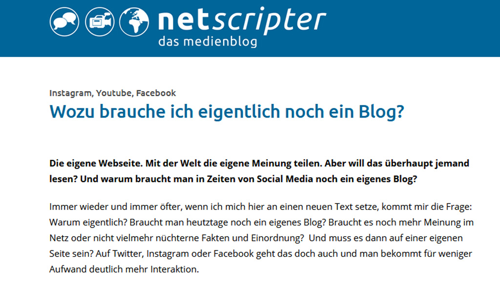 Wozu brauche ich eigentlich noch ein Blog?